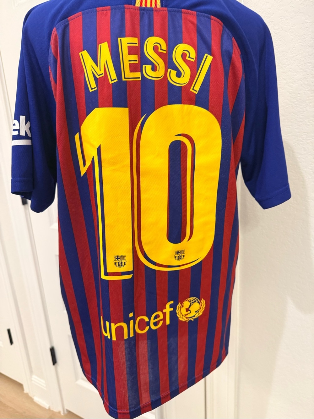 Nike Blue & Red Messi 10 Soccer Jersey with Yellow Accents